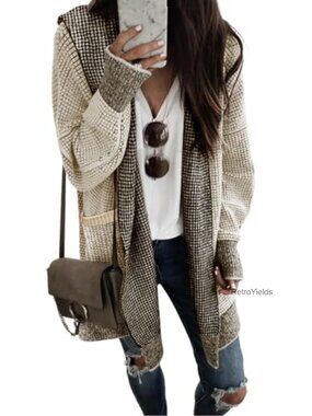 Hooded Open Front Cardigan Chunky Knit Fall Winter Sweater